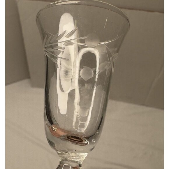 Etched Leaf Cordial Glass Liqueur Barware Mid Century Stemware Wedding Four - Picture 6 of 8
